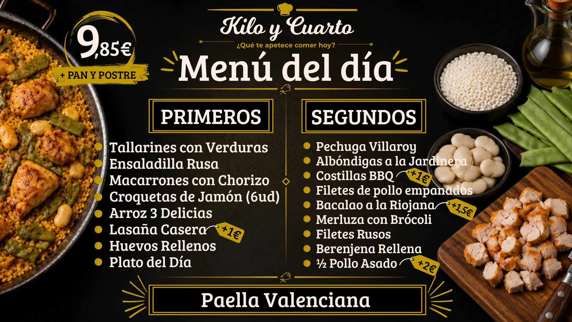 Menú de jueves y viernes de Kilo y Cuarto