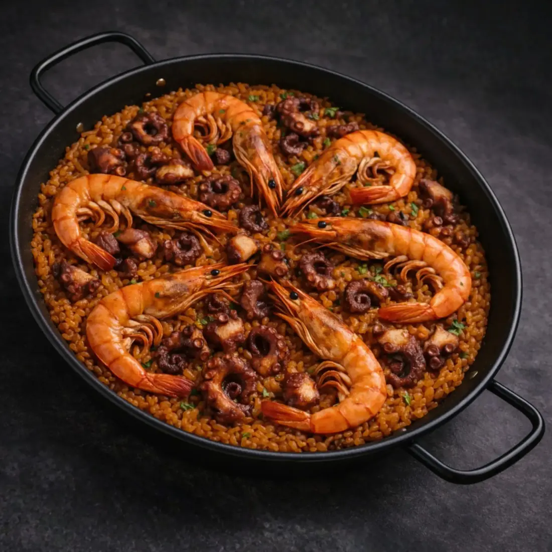 Paella de pulpo y gambones de Kilo y Cuarto