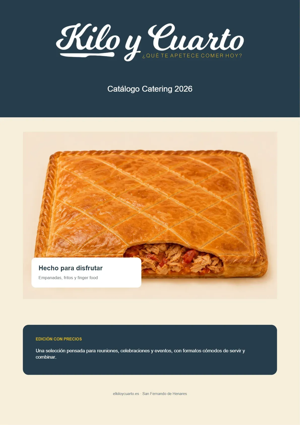 Página 1 del catálogo de catering de Kilo y Cuarto