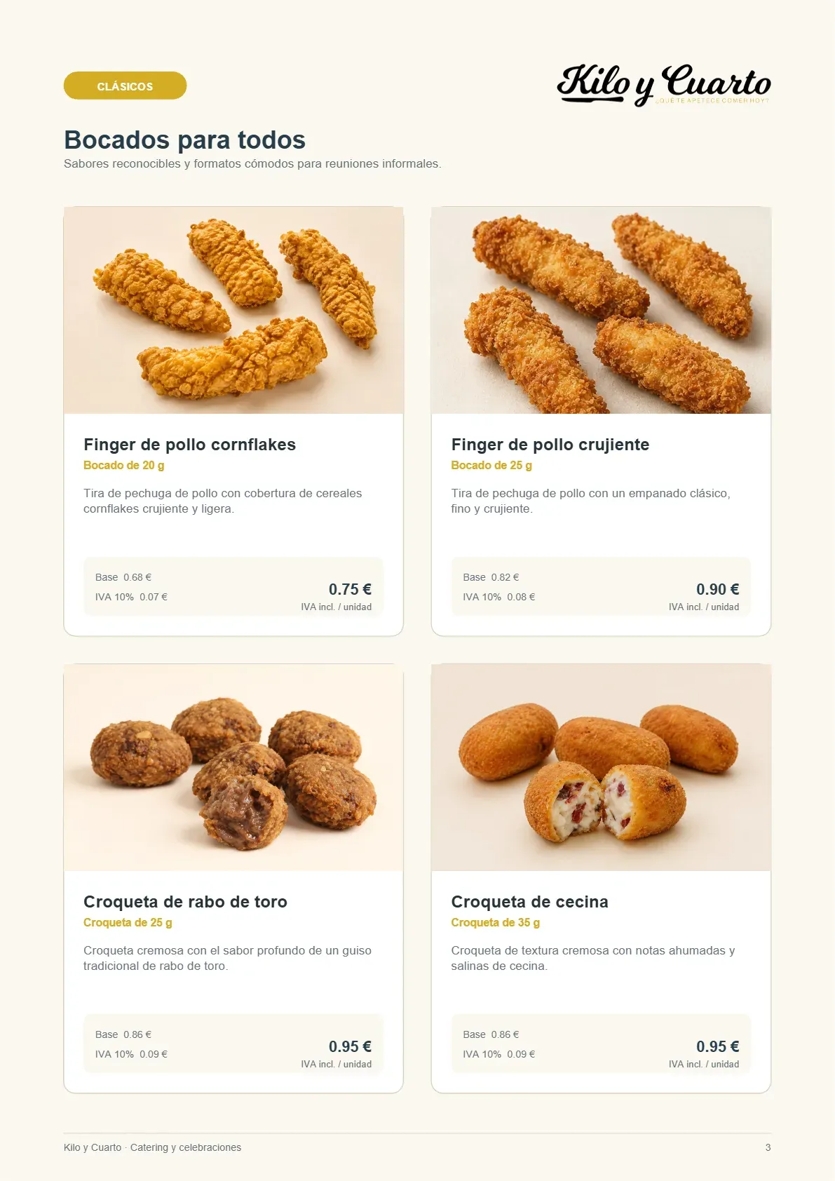 Página 3 del catálogo de catering de Kilo y Cuarto
