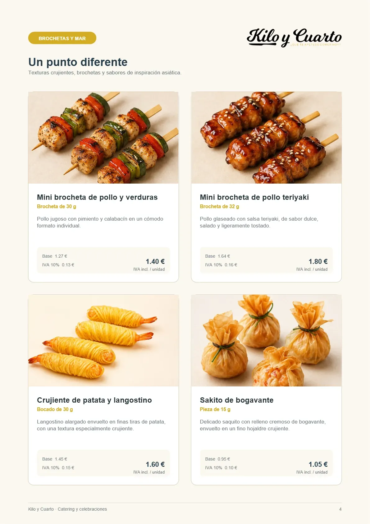 Página 4 del catálogo de catering de Kilo y Cuarto