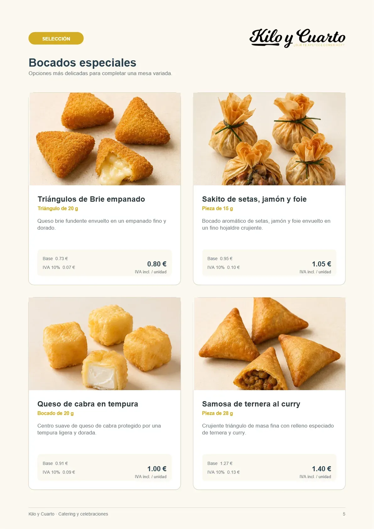 Página 5 del catálogo de catering de Kilo y Cuarto