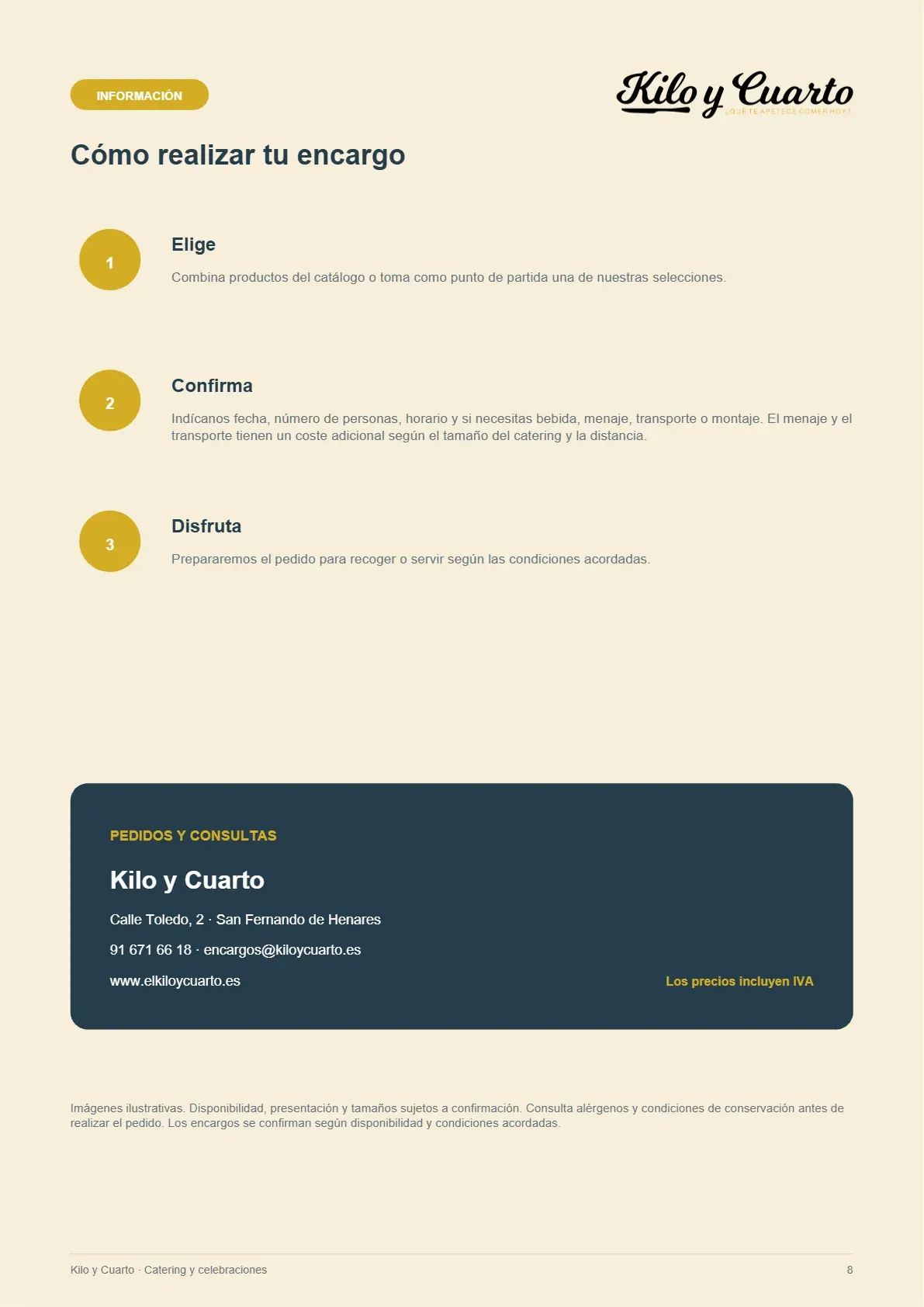 Página 8 del catálogo de catering de Kilo y Cuarto