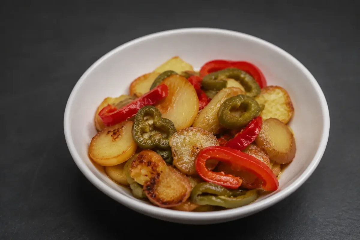 Patatas panaderas con pimiento y cebolla